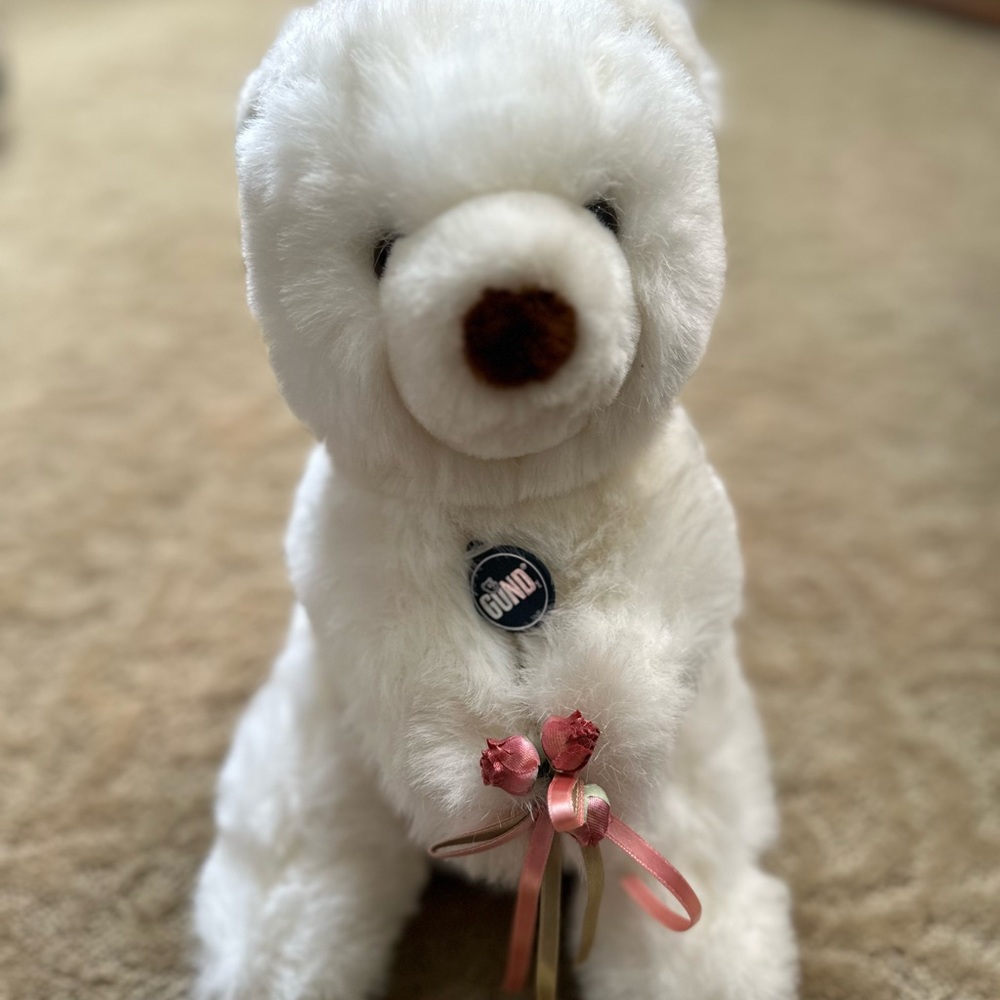 Gund White Plush Bear with Pink Accents Vintage 1977.